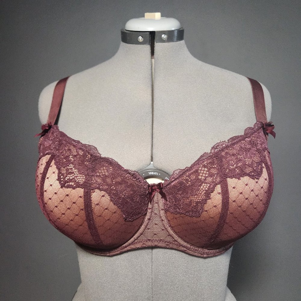 Hips & Curves Lace Bra, Burgundy/Peach, Size: 40DD
